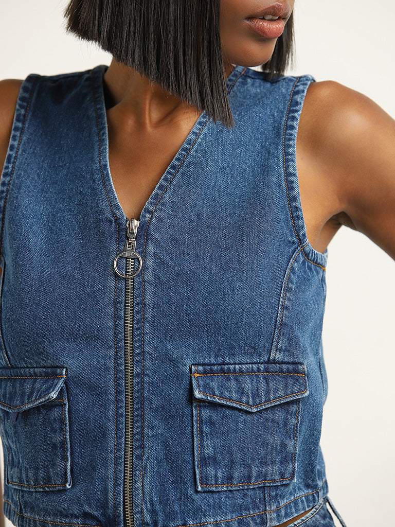 Nuon Dark Blue Denim Top