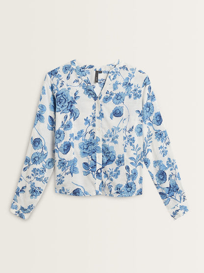 LOV Blue Floral Printed Top