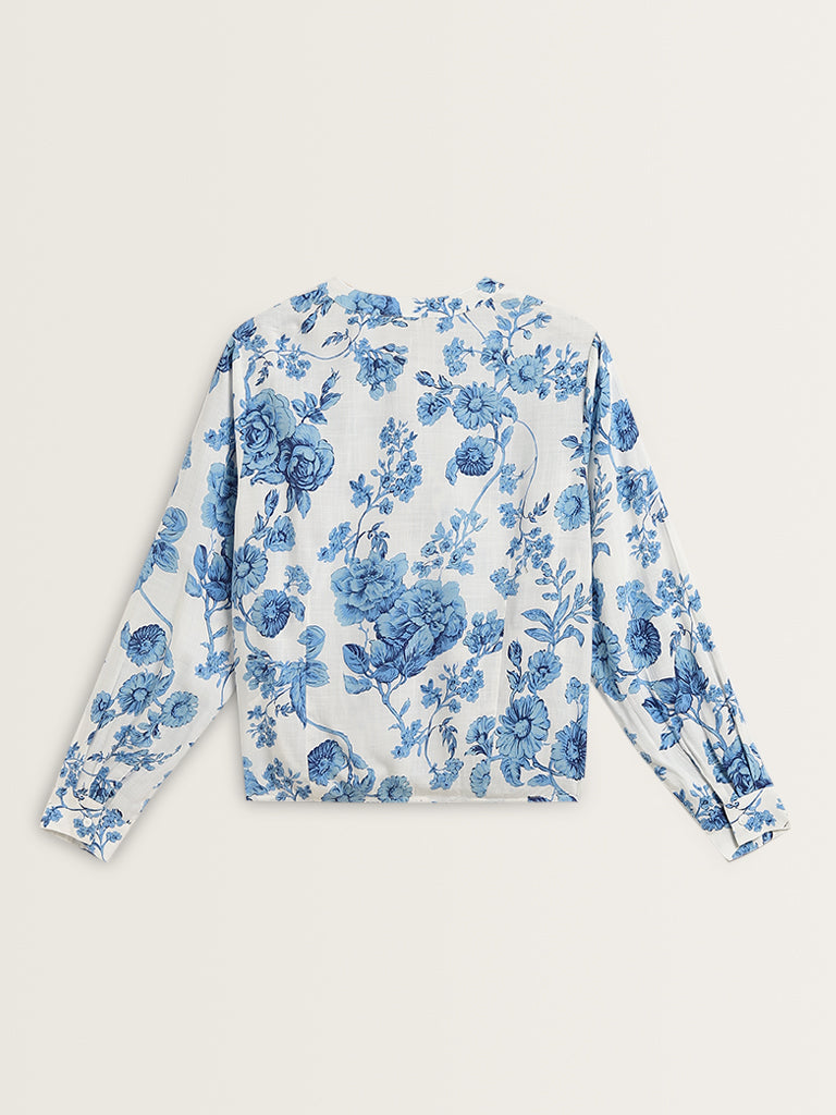 LOV Blue Floral Printed Top