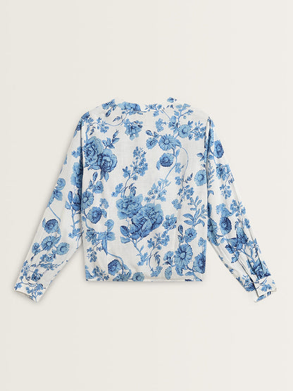 LOV Blue Floral Printed Top