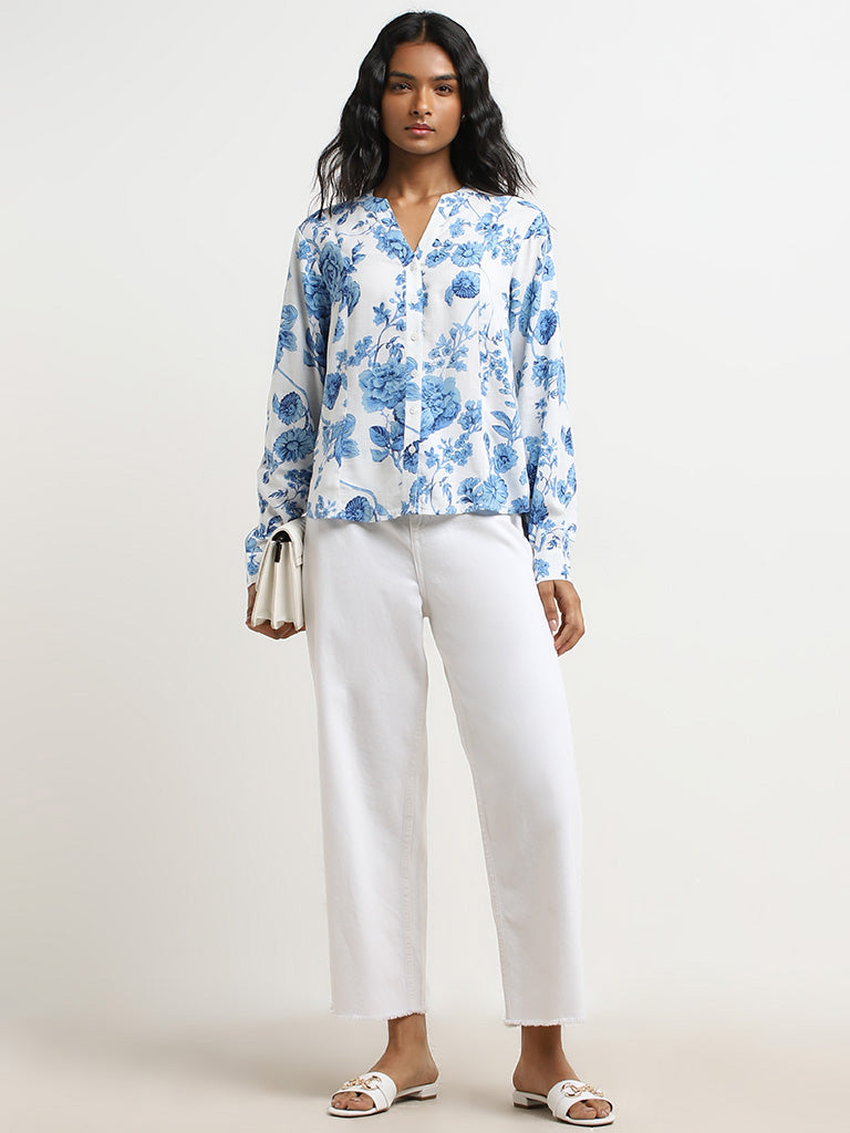 LOV Blue Floral Printed Top