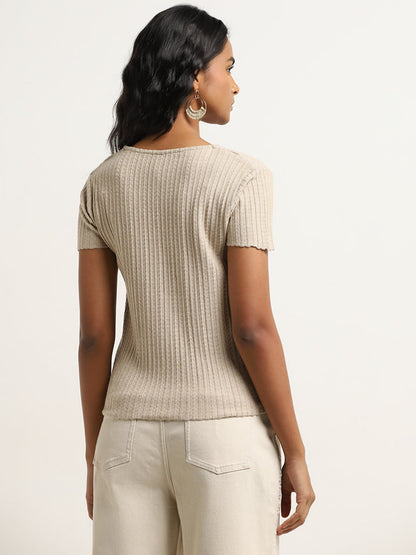 LOV Beige Ribbed Textured Top