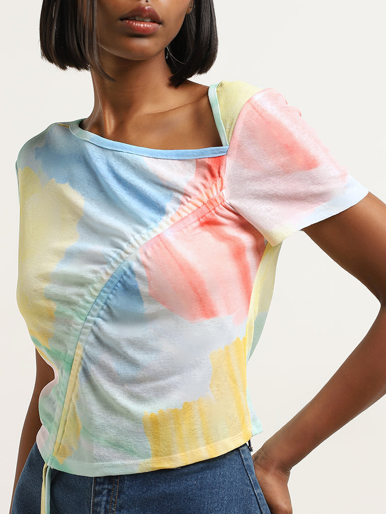 Nuon Multicolour Abstract Design Ruched Top