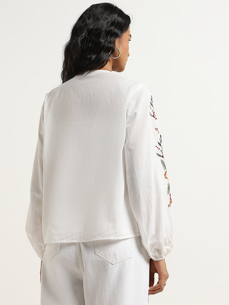 LOV White Floral Embroidered Cotton Top