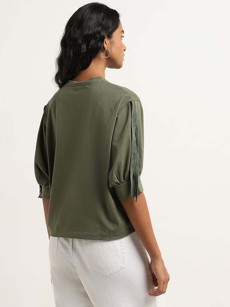 LOV Olive Solid Cotton Blend Top