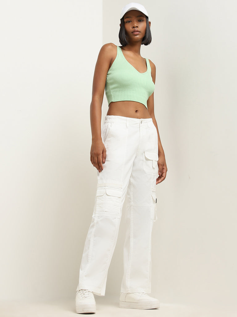 Nuon Mint Ribbed Textured Crop Top