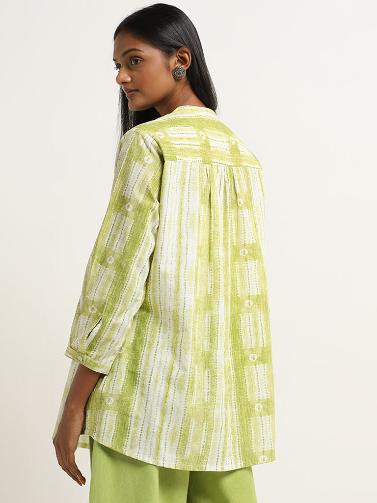 Utsa Green Abstract Printed A-Line Cotton Kurti