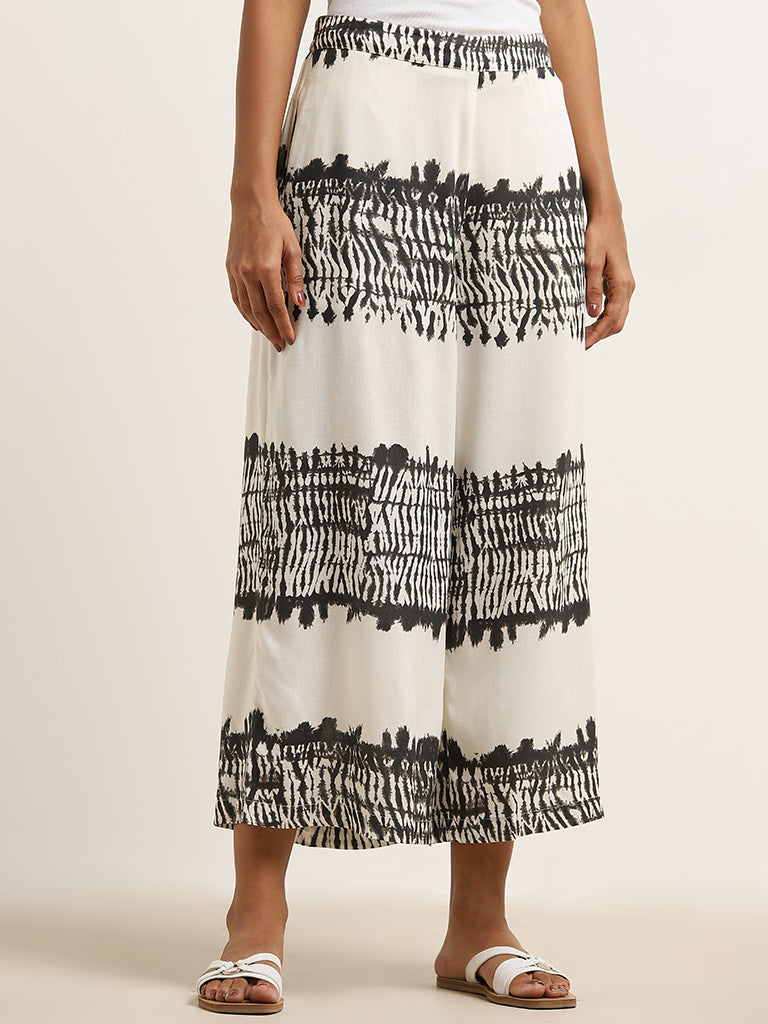 Utsa Black Tie-Dye Printed High-Rise Palazzos