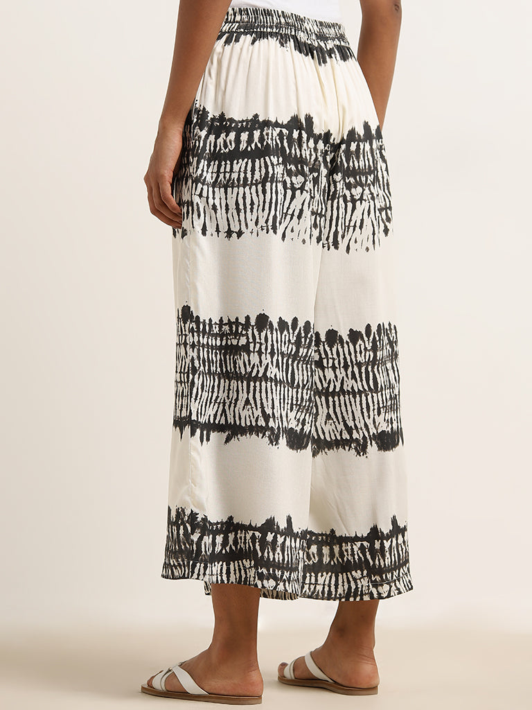 Utsa Black Tie-Dye Printed High-Rise Palazzos