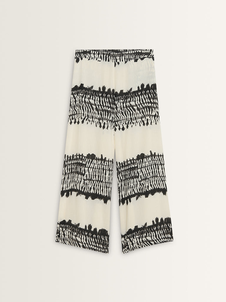 Utsa Black Tie-Dye Printed High-Rise Palazzos