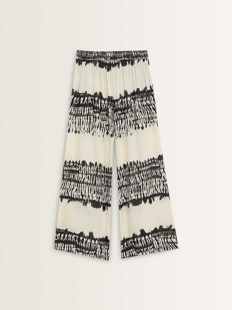 Utsa Black Tie-Dye Printed High-Rise Palazzos