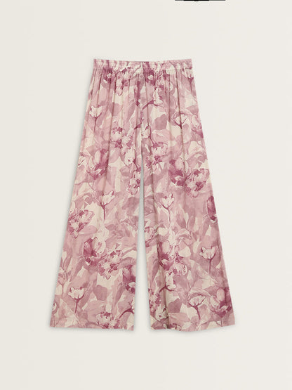 Zuba Mauve Floral Design High-Rise Palazzos