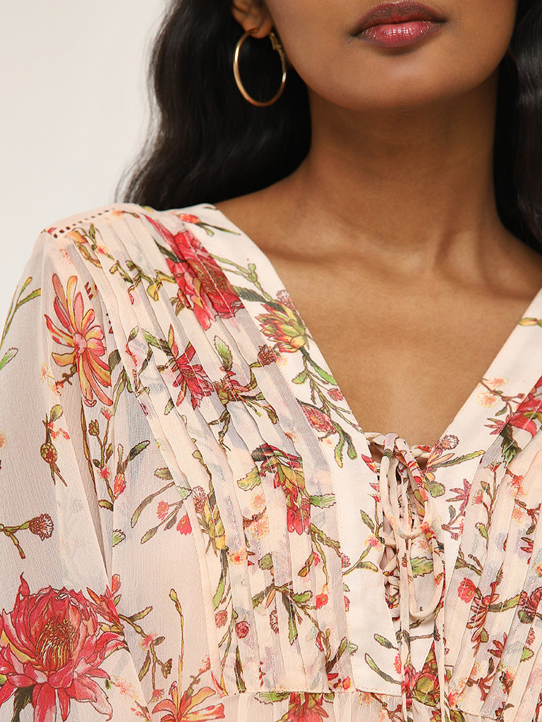 LOV Light Peach Floral Printed Blouse with Camisole