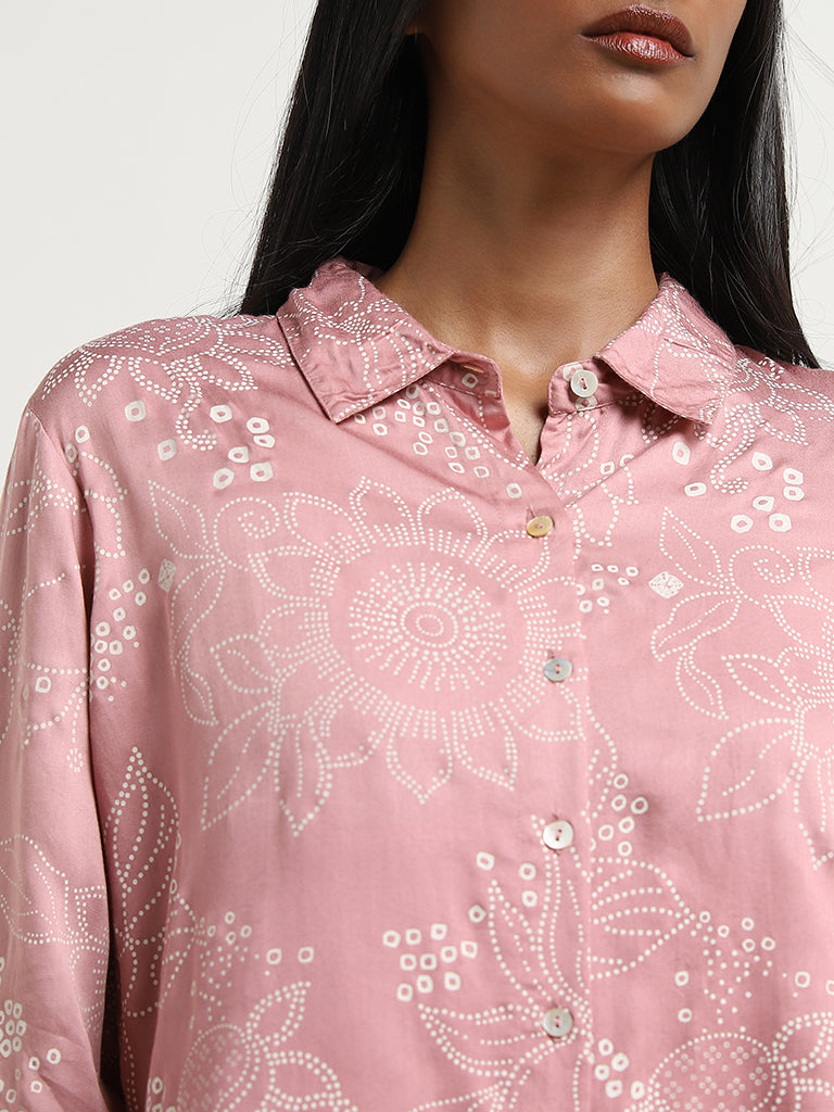 Zuba Dusty Pink Bandhani Printed Straight Tunic