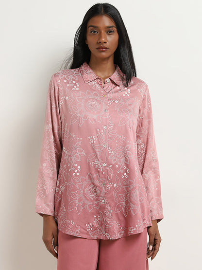 Zuba Dusty Pink Bandhani Printed Straight Tunic