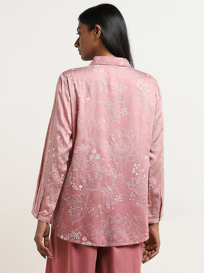 Zuba Dusty Pink Bandhani Printed Straight Tunic