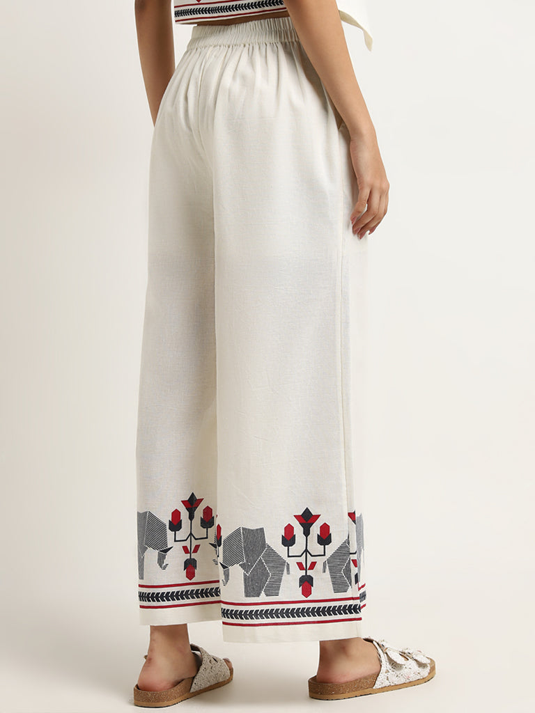 Bombay Paisley Ivory printed High-Rise Cotton Palazzos