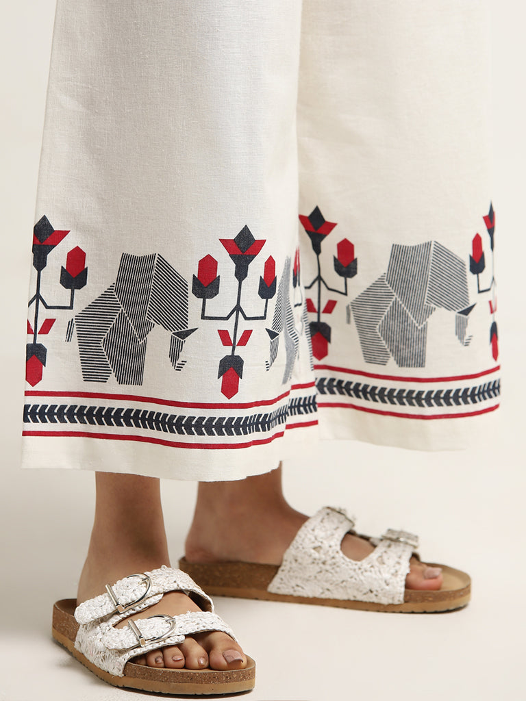 Bombay Paisley Ivory printed High-Rise Cotton Palazzos