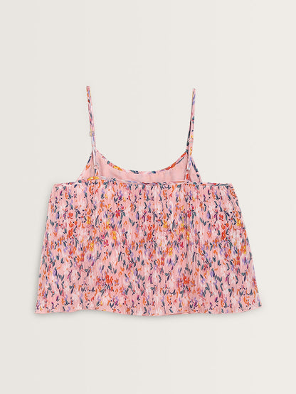 Nuon Pink Floral Design Pleated Top