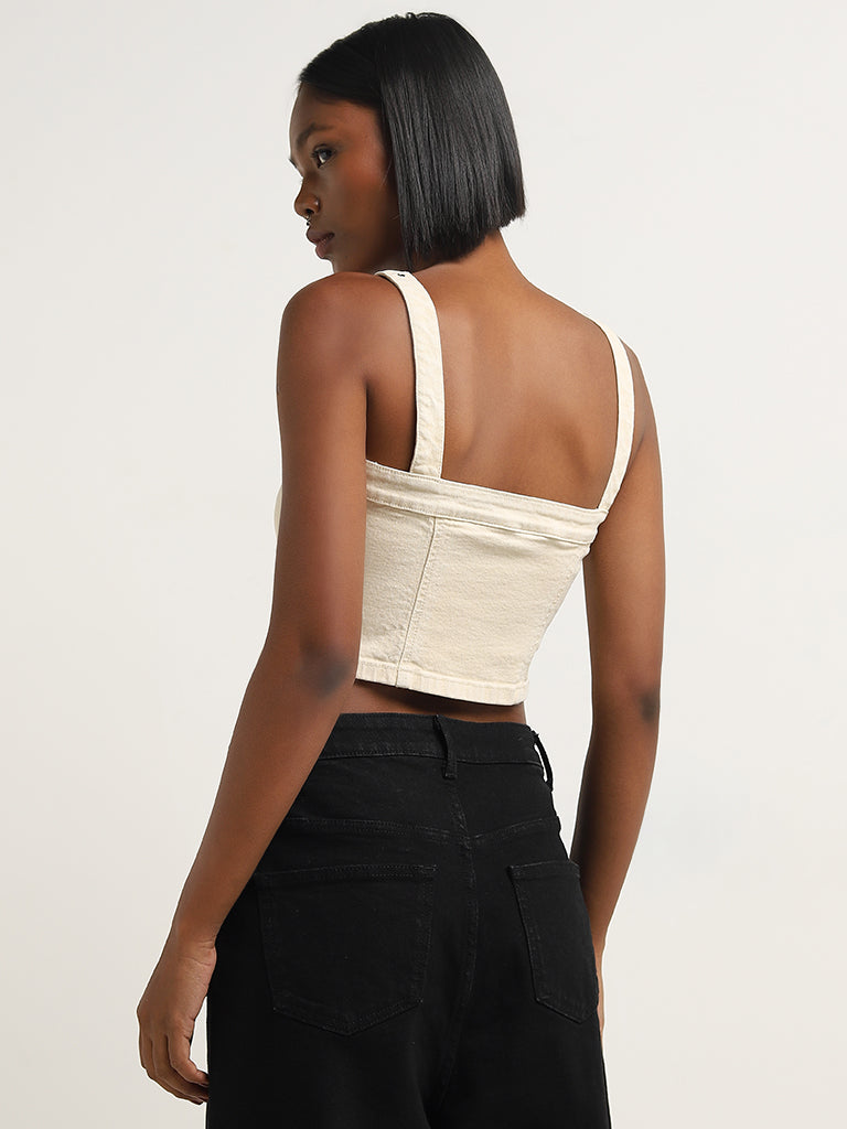 Nuon Beige Corset-Style Denim Top