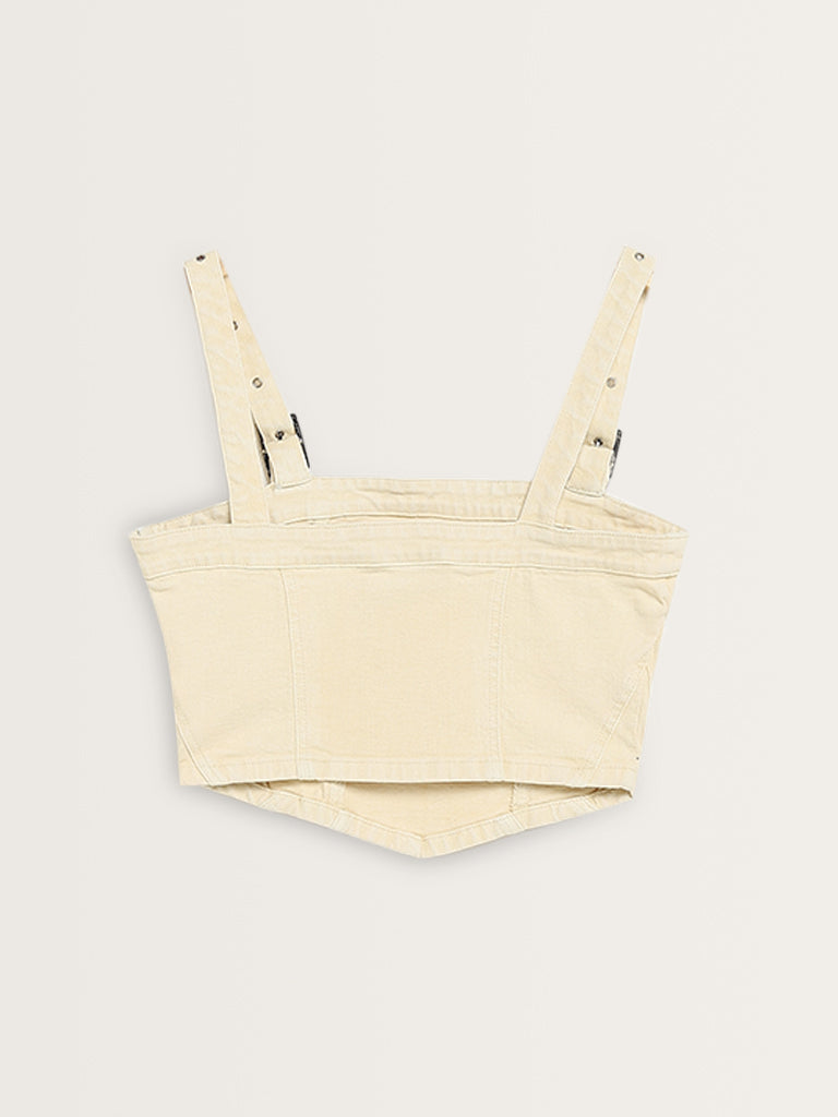 Nuon Beige Corset-Style Denim Top