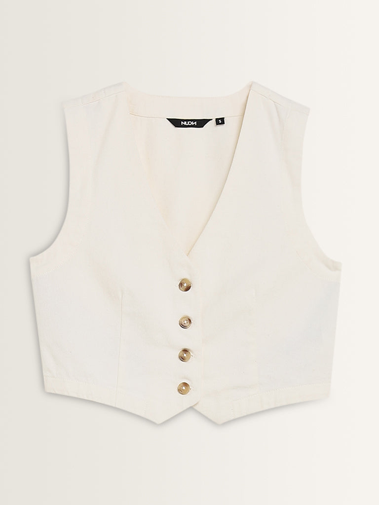 Nuon White Waistcoat-Style Cotton Top