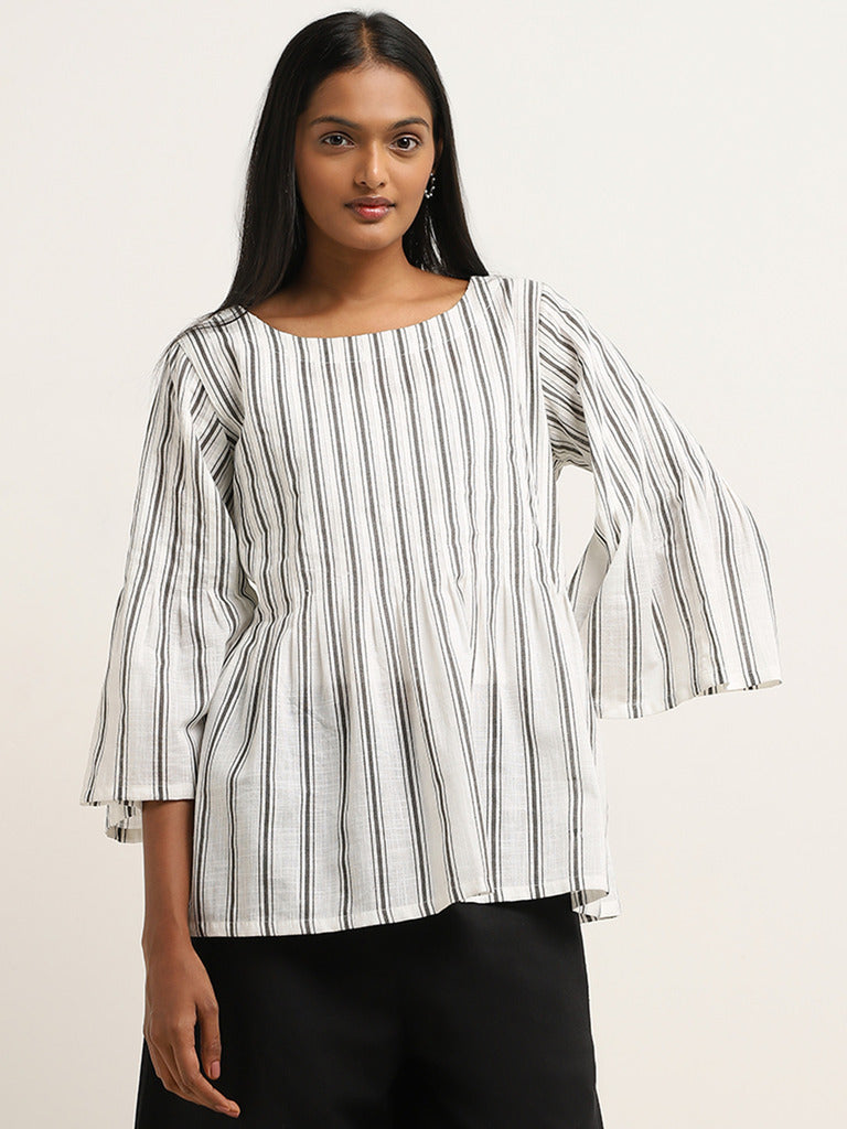 Utsa Off-White Pinstripe Design Cotton Kurti