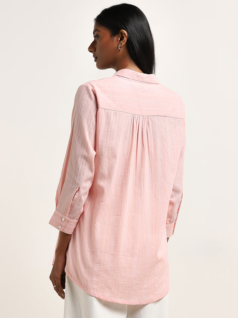 Utsa Light Pink Floral Embroidered Cotton Tunic