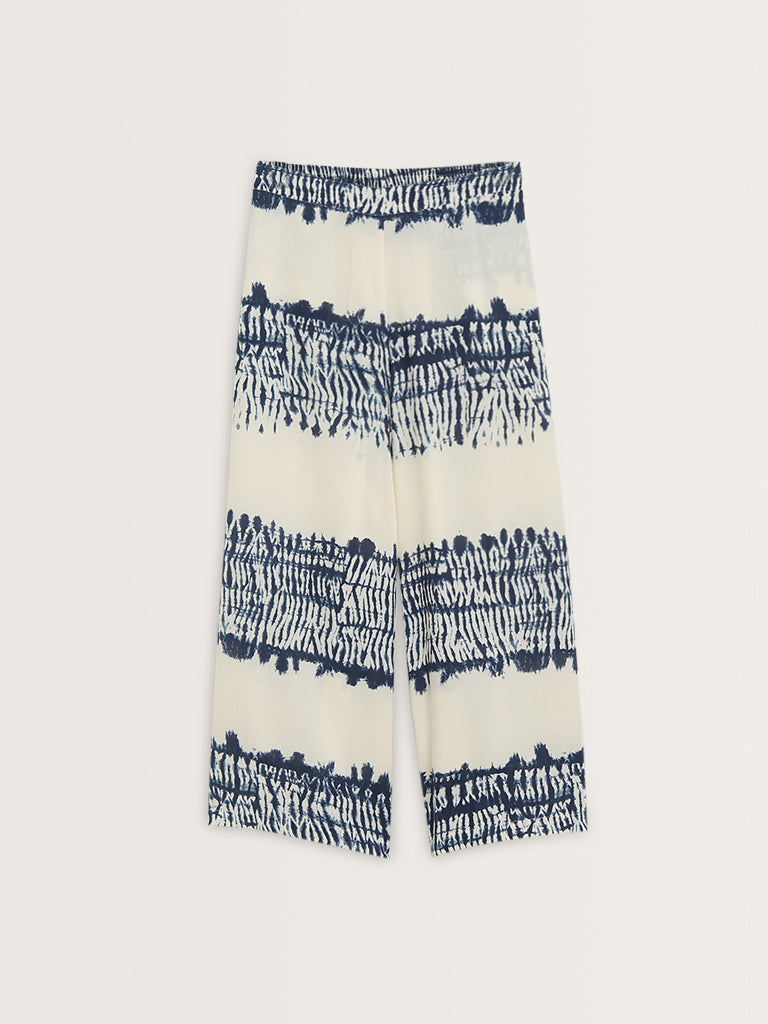 Utsa Indigo Tie-Dye Printed High-Rise Palazzos