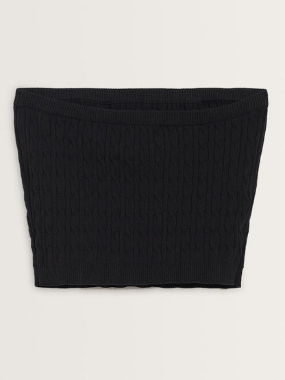 Nuon Black Knit-Textured Cotton Blend Tube Top