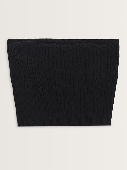 Nuon Black Knit-Textured Cotton Blend Tube Top