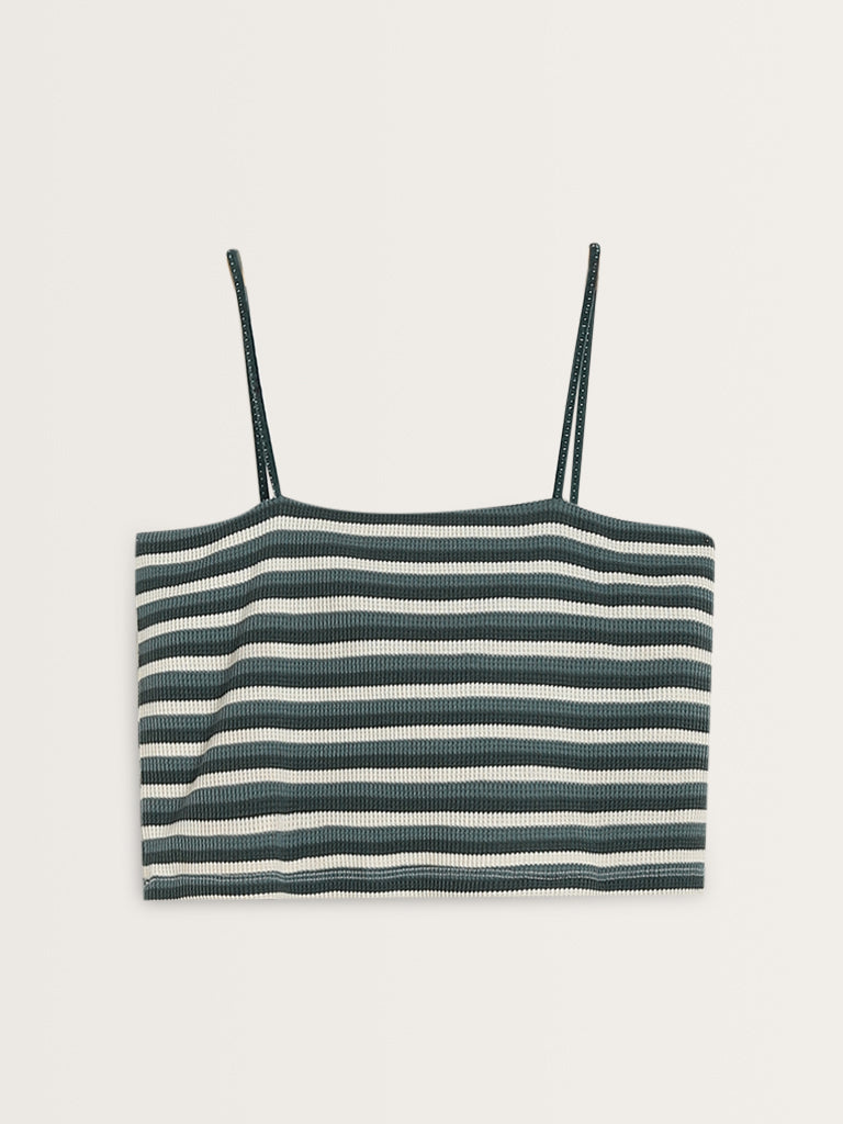 Nuon Dark Green Striped Knitted Top