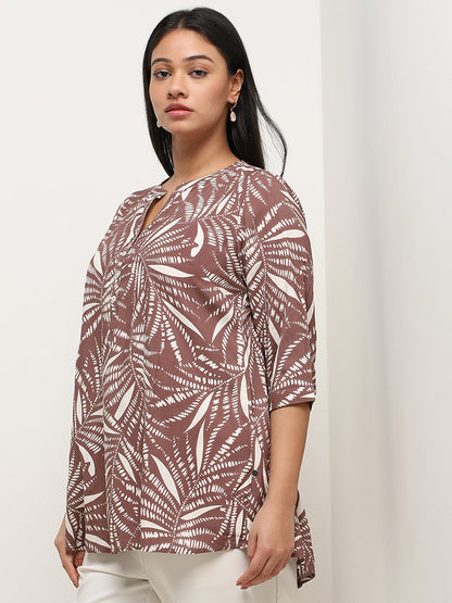 Diza Brown Leaf Printed Straight Kurti