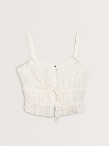 Nuon White Crinkle Textured Milkmaid Top