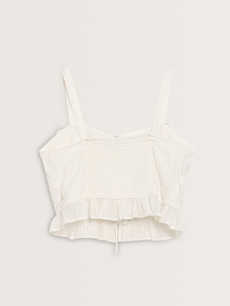 Nuon White Crinkle Textured Milkmaid Top