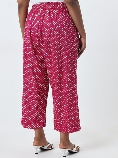 Diza Pink Bandhani Printed High-Rise Cotton Palazzos