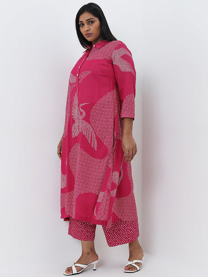 Diza Pink Bandhani Printed High-Rise Cotton Palazzos