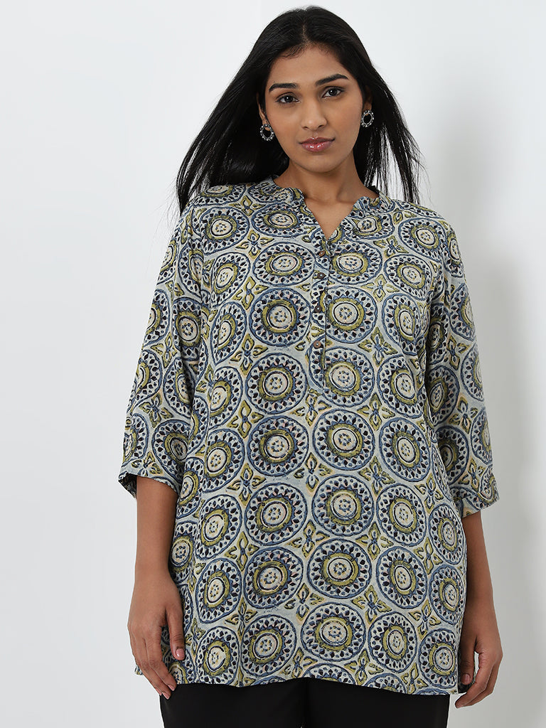 Diza Blue Geometric Printed Straight Kurti