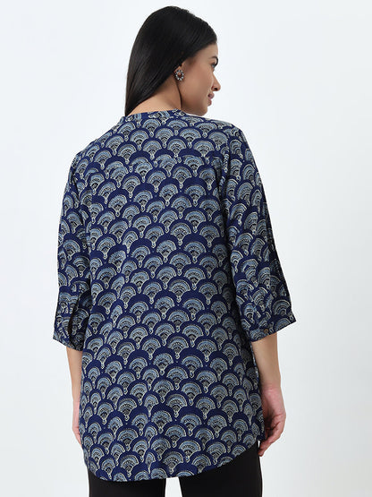 Diza Indigo Printed A-Line Kurti