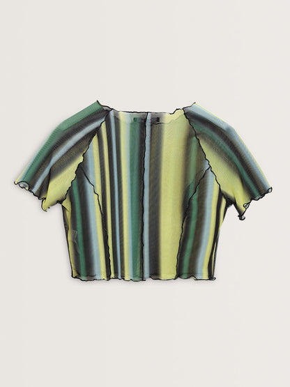 Nuon Lime Stripe Printed Mesh Top