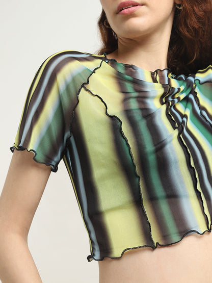 Nuon Lime Stripe Printed Mesh Top