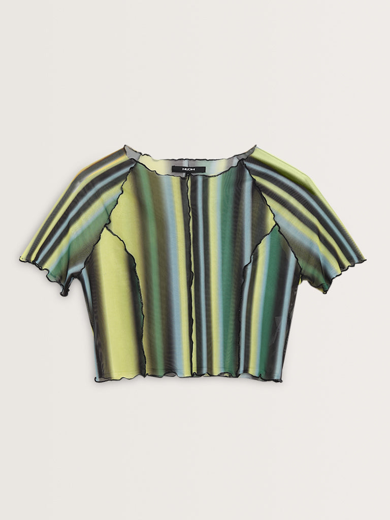 Nuon Lime Stripe Printed Mesh Top