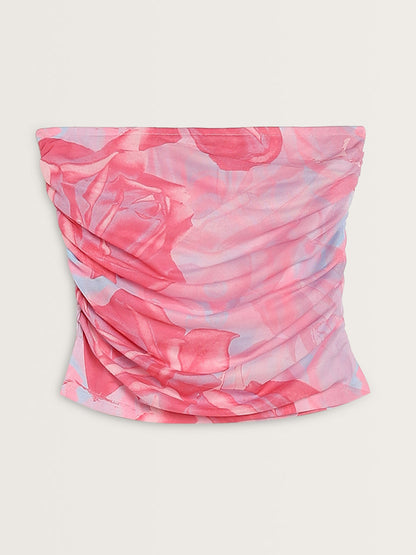 Nuon Pink Floral Printed Mesh Tube Top