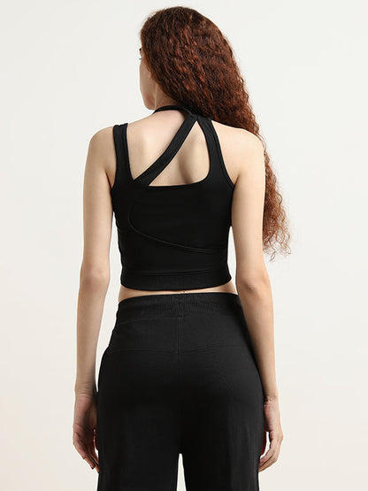 Studiofit Black Cut-Out Design Cotton Blend Crop Top