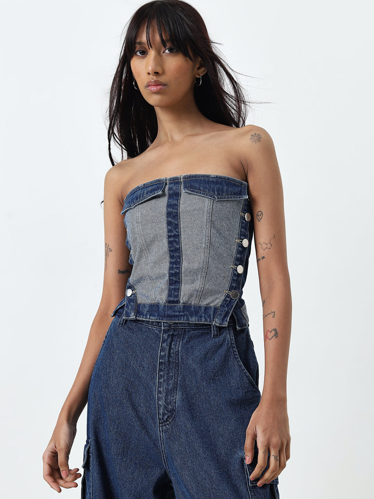 Nuon Dark Blue Bustier Top