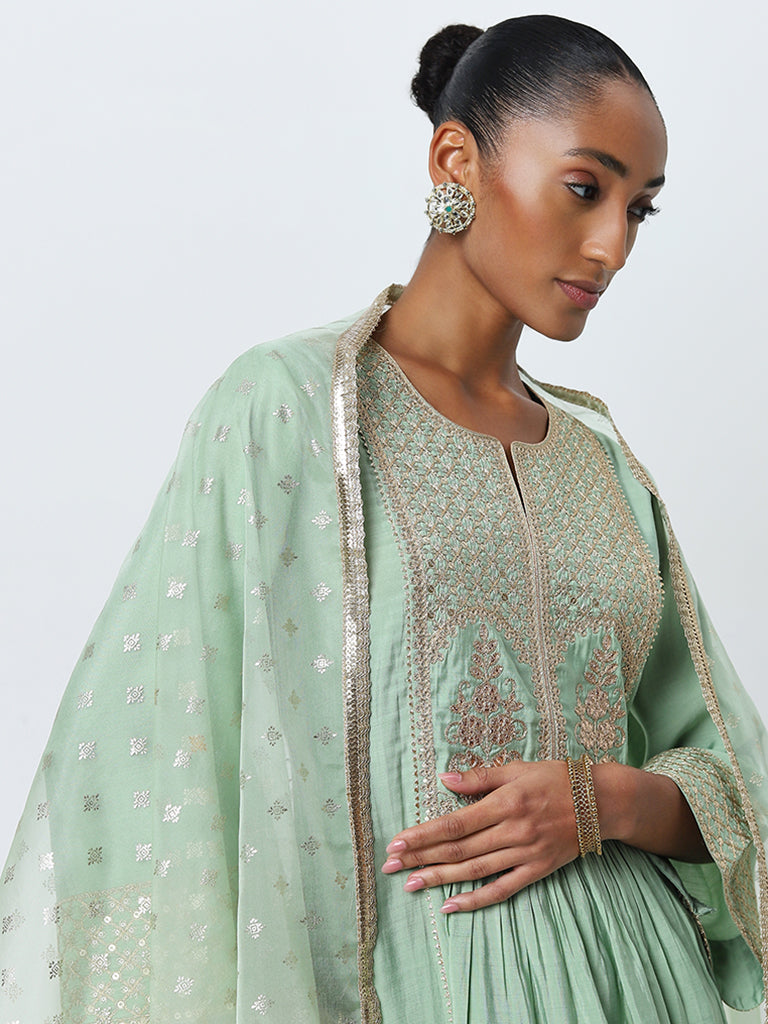 Vark Mint Embellished Kurta, Ethnic Pants and Dupatta Set