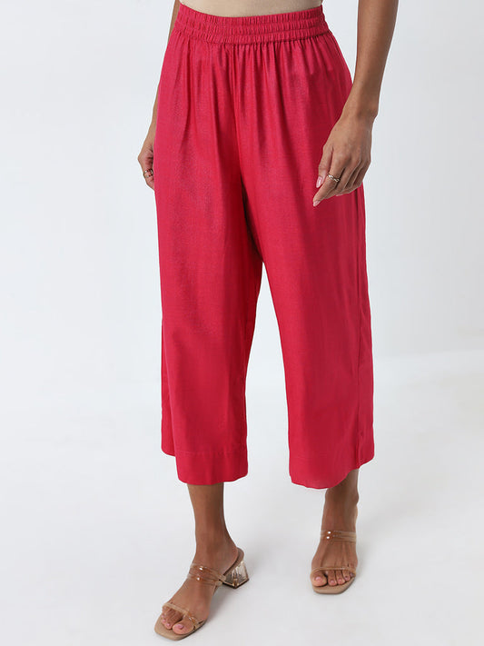 Zuba Magenta Solid High-Rise Palazzos