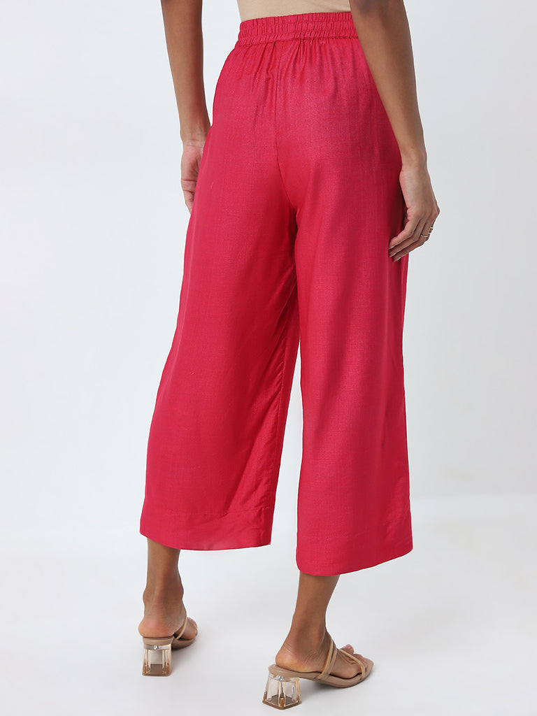 Zuba Magenta Solid High-Rise Palazzos