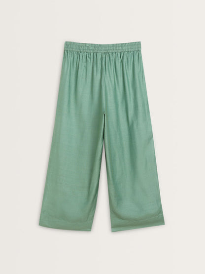 Zuba Jade Green Solid High-Rise Palazzos