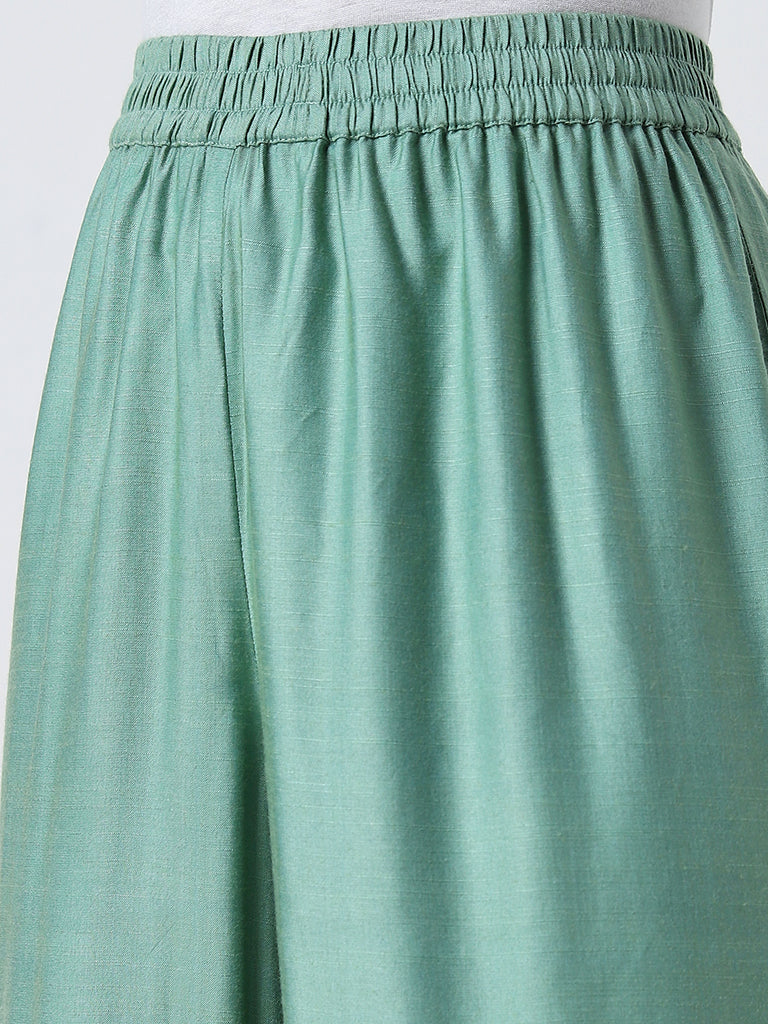 Zuba Jade Green Solid High-Rise Palazzos